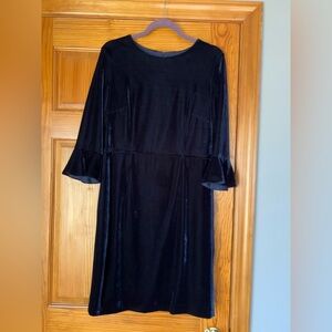 Donna Morgan Shift Dress Bell Sleeve Velvet Blue Knee Length